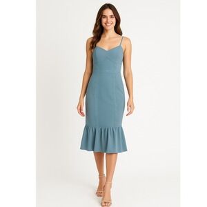 Francesca's Blue Lace Trim Midi Dress Spaghetti Strap Ruffle Small Holiday Party